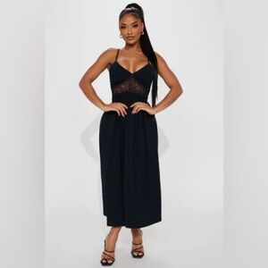 Elegant Black Lace Midi Dress- NWOT